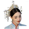 Haarspangen Haarspangen Blau Xiuhe Kleidung Kopfbedeckungen Bräute Phönixkrone Farbiges Glas Chinesische Accessoires Atmosphärische Quasten Drop Deli Ot5Dp