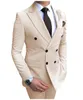 2024 Nuovo vestito da uomo beige 2 pezzi doppio petto tacca risvolto piatto slim fit smoking casual per la cerimonia nuziale giacca + pantaloni T8ag #