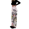 Damesbroek Creatieve Graffiti Print Wijde Pijpen Broek 2024 Dames Casual Trekkoord Cargo Mode Hoge Taille Rechte Losse Broek