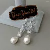 Boucles d'oreilles en forme de larme, coquille de mer blanche, perle transparente, pavé d'insectes pour femmes, boucles d'oreilles simples et romantiques en alliage imitation abeille