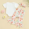 Kleidungssets Kleinkind Baby Mädchen Geburtstag Outfit Süße Eins Zwei Drei Bodysuit Hemd Top Blumen Flare Hose Stirnband Party Kleidung