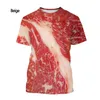 Neue Fi Lustige Frische Fleisch Rindfleisch 3D Druck T-shirt Männer und Frauen Casual Kurzarm Rundhals T-shirt Top x6zG #