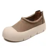 Drkanol Fashion Women Flat Platform Shoes Spring Round Toe Back Zipper本物の牛のレザーアカデミックスタイルカジュアルローファー女性240320