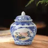 Jars HandPainted Antique Blue And White Porcelain Vase With Ceramic General Jar Tea Jar Chinese Style Vase Decoration With Lid