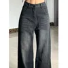 XPQBB Kvinnor Vintage Streetwear Black Jeans Kvinnor Summer High midja Baggy Wide Leg Pants Female Y2k Straight Denim Trousers Lady Z0oi#