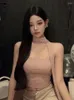 Tanks pour femmes 2024 Mode d'été Y2K Collier Halter Tube Femmes Coréen Solide Tops Courts Off Épaule Gilet Sans Manches Sexy Mignon Tricoté