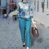 Women's Two Piece Pants Breathable Women Suit Floral Print T-shirt Set With Three Quarter Sleeves Loose Fit Wide Legs Stylish For Fall