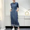 Miyake Piled Denim Suit 2022 İlkbahar Yaz Yeni Kısa Kollu Kısa Ceket Yüksek Bel Pantolon Fi İki Parçalı Takım Kadınlar C5LM#