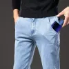 2023 Printemps Nouveaux hommes Bleu Stretch Slim Fit Busin Jeans Anti-vol Zipper Design Regular Fit Denim Pantalon Homme Marque Vêtements I0ks #