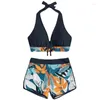 Costume da bagno da donna Costume da bagno diviso con lacci Sexy stampato ad angolo piatto con pannello a vita alta Bikini Set sportivo dolce Costumi da bagno piccoli e freschi