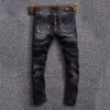 Street Fi Men Jeans Retro preto cinza trecho slim fit vintage jeans ripped homens pintados designer hip hop jeans calças hombre 876z#