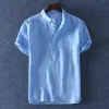 Schinte 100% lino estate camicia casual da uomo traspirante colletto rovesciato maniche corte pullover camicia comoda nuovo 89zJ #