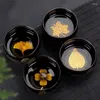 Teaware set 4st/set Jianzhan Ceramic Tea Cup Set Chinese Leaves Blommor Teacup Home Water Kiln Change Bowl Present Box