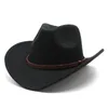 Berets Wool Women's Men's Western Cowboy Hat For Gentleman Lady Jazz Cowgirl With Leather Cloche Church Sombrero Caps 230926