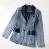 Undefined V-neck PU leather block slim fit waist show skinny denim blazer coat women jean jackets for women