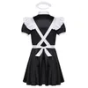 3PCS Mężczyźni dorośli Sissy Maid Cosplay Cosplay Strój stroju kołnierza puff rękawa frt butt down Dr z ARP i opaską L9tn#