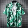 Męskie dresy wygodne wypoczynkowe kombinezon tropikalne liście drukowane hawajskie koszuli szorty z elastycznym strojem letnim w talii sznurku