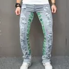 Streetwear Gescheurde Jeans Heren Mode Brief Borduren Gepersonaliseerde Stretch Slim Hole Y2k Broek Mannelijke Kleding Broek 240323