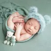 Blankets 3pcs/set Born Pography Wraps Knitted Baby Boys Girls Faux Fur Hat Strong Stretch Blanket Bear Dolls Inafnt Accessories