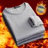 Homens sleepwear homens roupa interior térmica tops outono inverno base top em torno do pescoço manga longa cor sólida pulôver de pelúcia quente bottoming t-shirt