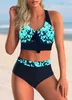 Kvinnors badkläder Kvinnor vid havet Swimsuit Summer Bamboo Leaf Printed Swimsuit Sexig baddräkt Tvåbit Bikini Set Swimsuit Womens S-5XL T240328