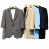 Koreaanse Fi Zomer Dunne Blazers Jassen Mannen Driekwart Mouw Slim Fit Casual Jasje Bruiloft Bruidegom Dr Jas S-4XL 26Kq #