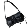 Shoulder Bags Women Punk Bag PU Leather Gothic Armpit Multipocket Y2K Adjustable Strap Female Commute Daily