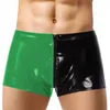 Pantaloncini da uomo in pelle PVC lucido Patchwork Boxer Sexy Cerniera con apertura sul cavallo Sporgente Effetto bagnato Pantaloni maschili Pole Dancing Costume