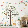 Наклейки, новые мультяшные наклейки на стену с большими деревьями и цветами для детей, для девочек и мальчиков, для детской комнаты, украшения для детского сада, обои с животными
