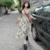 Casual Dresses Big Size 2024 Autumn Temperament Little Black Flower Spela långärmad blommig kjol Gentle Loose Elegant Dress