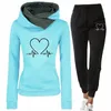 woman Tracksuit 2 Piece Set Winter Warm Hooded Pullovers Sweatshirts Female Jogging Tops Or Black Pants Clothing Sports Outfits D2kg#