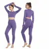 2 pezzi Seaml Push Up Sport Tuta da palestra per le donne Slim Crop Top Scrunch Leggings Sportswear Fitn Set Yoga Workout Clothes n8Jo #