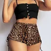 Summer Women Shorts Pants Leopard Print Side Drawstrings Elastic Pet Up High midje Elastic Stretchy Shorts Beach Straight Short M5AH#