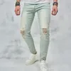 vintage niebieskie proste solidne dziury chude mężczyzn dżinsy spodnie stylowe rozciągnięte samce męskie casual dżinsowe spodnie w6f9#