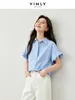 Blouses Femmes Vimly Summer Loose Blue Chemises décontractées pour femmes 2024 Simple droite à manches courtes boutonné Blouse Femmes Tops M6877