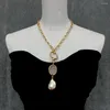 Hängen sötvatten 21x30mm White Keshi Pearl 25x34mm Natural Quartz Druzy Pendant Gold Plated Chain Halsband Fashion Smycken