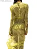 Röcke Skorts Y2k Mesh Langer Rock Set Damen 2-teiliges Ärmel Rüschen Top Figurbetontes Maxi-Outfit Durchsichtiger Cover-Up-Anzug yq240328