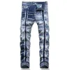 Heren Jeans Punk stijl blauwe patchwork jeans mode neutrale slim fit ontspannen hiphop fiets potlood broek J240328