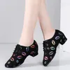 Dance Shoes Latin For Women Children Low Middle Heel Colorful Lips Oxford Cloth Ballroom Salsa Dancing Jazz Sneakers Girls