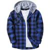 spring Autumn Men's Checkered Shirt Hooded Flannel Warm Fi Luxury Elegant Shirts For Men Blouse Clothing 21KY#