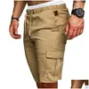 Men'S Shorts Mens Summer Casual Solid Color Pocket Gym Sport Running Workout Cargo Jogger Trousers Black Navy Blue Drop Delivery Appa Dhdfo