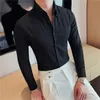 high Quality Striped Shirt for Men Large Lapel Casual Busin Dr Shirt Fi Lg Sleeve Slim Social Party Tuxedo Blouse B91S#