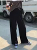 2023 New Pleated Casual Pants Women's Summer Korean High Waist Slim Drape Pleated Wide Leg Black Trousers c09f#