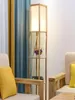 Modern LED Dekorativ trä loft golvlampa svart vit stående lampa med bordsförvaringshylla för hemmet vardagsrum BEDR4370582