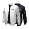 Benutzerdefinierte Ihre Marke Logo Männer Jacke Herbst LG Sleeve Slim Fit Casual Sport Zip Outdoor Tops Mantel Schwarz Weiß Marineblau Kleidung d4QH #