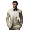 Abiti da sposa di lusso per uomo Tinta unita Luce Champagne Scialle Risvolto Monopetto One Butt Chic 3 pezzi Giacca Pantaloni Gilet m8dm #