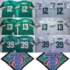 1994 후퇴 축구 13 Dan Marino Jersey 75 주년 기념 빈티지 39 Larry Csonka 12 Bob Griese Team Green Color White All Stitched Retro 통기 유니폼