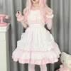 Japońska słodka lolita Dr anime cat dziewczyna plus size Maid halen cosplay cosplay różowe marszczenia kawaii print impert dres x4b9#