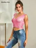 Women's Tanks Sexy Trending Summer Street Wear Top Sleeveless V Neck Breathable Hollow Out Diamond Mesh Rhinestone Fashion Crop