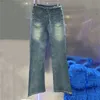 Pantaloni svasati in denim classico da donna con lettere ricamate, pantaloni lunghi, jeans firmati a vita alta